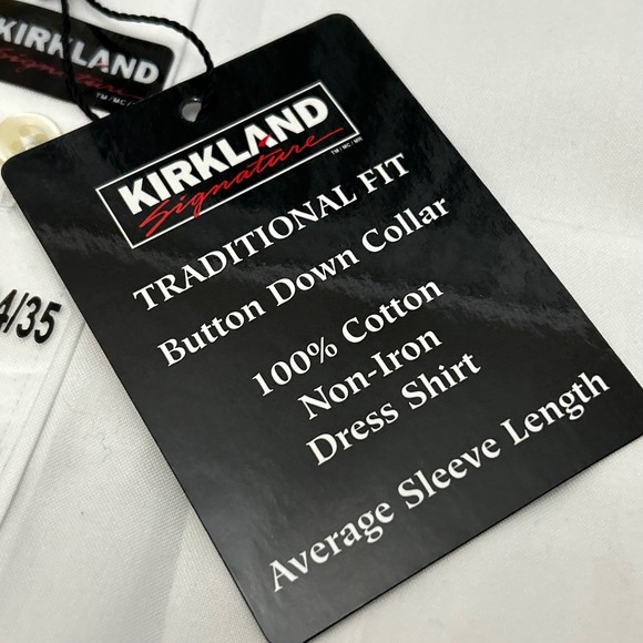 Kirkland Dress Shirt 16.5 34/35 White Traditional Fit Non-Iron Button Down New - Picture 6 of 7